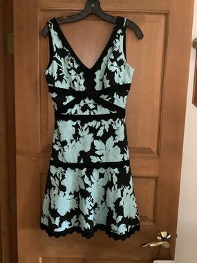 Mint Green and Black Floral Fit & Flare Dress 
By Alberto Makali size XS.